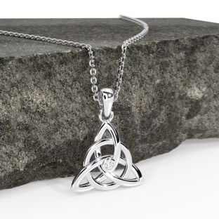 White Gold Genuine Diamond .03cts Celtic Knot Pendant Necklace