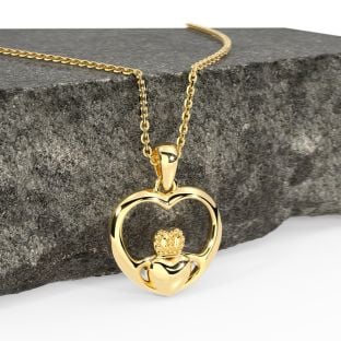 14K Gold Solid Silver Claddagh Heart Pendant Necklace