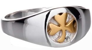 Mens 14K Two Tone Gold Silver Irish Shamrock Ring