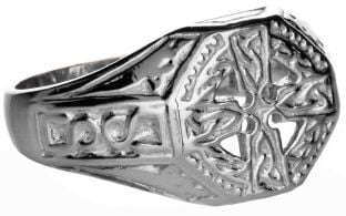 White Gold  "Celtic Cross" Ring Mens Ladies Unisex