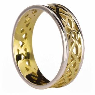 Yellow & White Gold Celtic Band Ring Unisex Mens Ladies