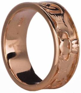 14K Rose Gold Silver Claddagh Celtic Band Ring Unisex Ladies Mens