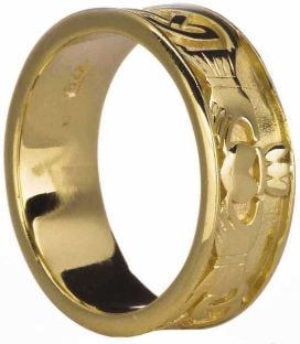 Mens 14K Gold coated Silver Claddagh Celtic Band Ring