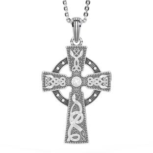 Mens Black Rhodium Silver Warrior Irish Celtic Cross Pendant Necklace