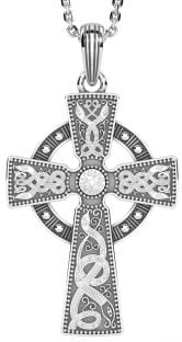 Mens White Gold & Black Rhodium "Warrior" Celtic Cross Pendant Necklace