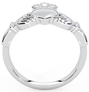 Mens 14K White Gold Silver Claddagh Ring