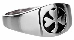 10K/14K/18K White Gold Irish "Shamrock" Ring Unisex Ladies Mens