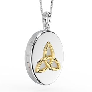 14K Gold Silver Celtic Knot Locket Pendant Necklace