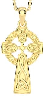 14k Yellow Gold Solid Silver Irish Celtic Cross Pendant Necklace