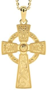 14K Yellow Gold Solid Silver "Warrior" Irish Celtic Cross Pendant