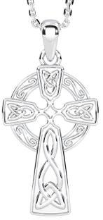 14k White Gold Solid Silver Irish "Celtic Cross" Pendant