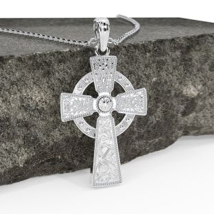 Colier cu pandantiv cruce celtică războinic din aur alb