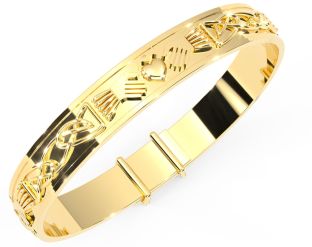 Stainless Steel Claddagh Heart Bangle Bracelet - 18mm Celtic Irish Jewelry With Hinged Design