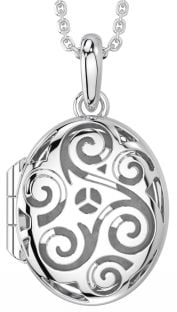 Silver Irish Celtic Spiral Locket Pendant Necklace