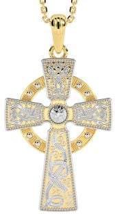Yellow & White Gold "Warrior" Celtic Cross Pendant Necklace