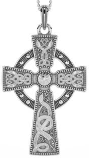 Extra Large Mens Black Rhodium Silver Warrior Irish Celtic Cross Pendant Necklace