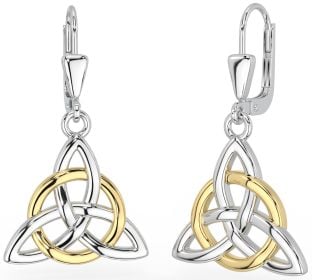 14K White & Yellow Gold coated Silver Irish Celtic Knot Dangle Earrings