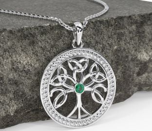 "Strom života" White Gold Emerald .1cts Keltský přívěsek náhrdelník