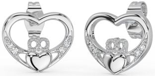 Zilveren diamanten Ierse Claddagh Stud Oorbellen