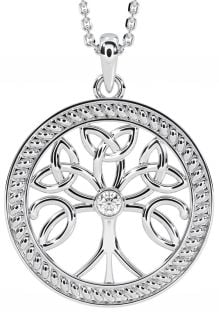 "Tree of Life" Silver Diamond Celtic Pendant Necklace