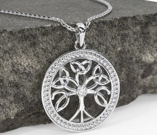 Keltský stříbrný Diamantový náhrdelník s přívěskem "Strom života".