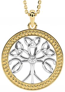 "Tree of Life" Yellow & White Gold Diamond .1cts Celtic Pendant Necklace