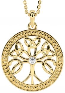 "Tree of Life" Gold Diamond .1cts Celtic Pendant Necklace