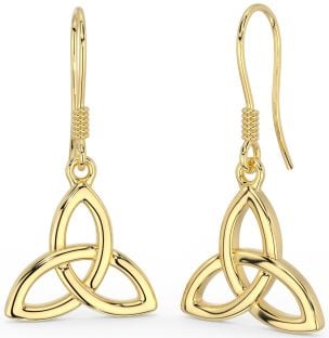 14K Yellow Gold Solid Silver Celtic Trinity Knot Dangle Earrings