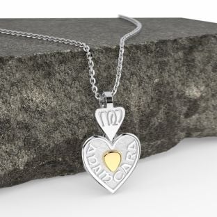 14K Two Tone Gold Solid Silver Irish "Anam Cara" Celtic Heart Pendant Necklace