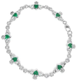 Silver Irish Claddagh Emerald Bracelet