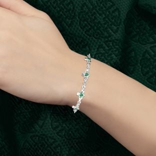 Silver Irish Claddagh Emerald Bracelet