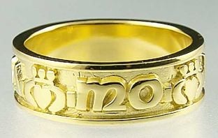 14K Gold Silver "My Soul Mate" Celtic Claddagh Band Ring Set