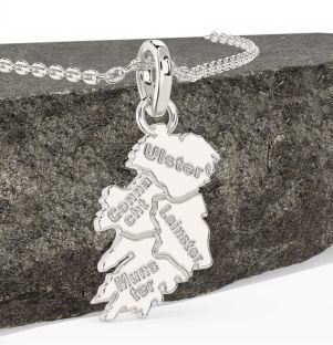 Silver Ireland Map Pendant Necklace