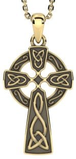 14k Yellow Gold Solid Silver Irish "Celtic Cross" 