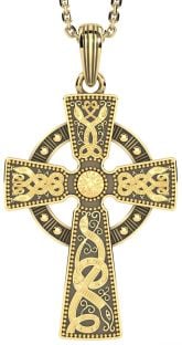 Mens Black Rhodium 14K Yellow Gold coated Silver "Warrior" Irish Celtic Cross Pendant Necklace