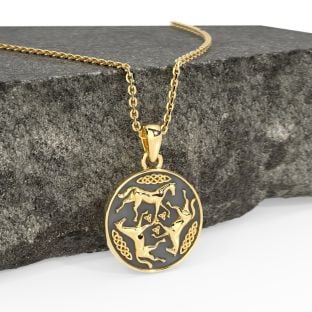 14K Gold Black Rhodium Silver Irish Celtic Horse Pendant Necklace