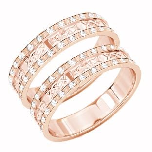 Rose Gold Genuine Diamond .5cts Claddagh Celtic Wedding Band Ring Set