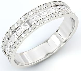 10K/14K/18K White Gold Genuine Diamond .5cts Claddagh Celtic Mens Wedding Band Ring