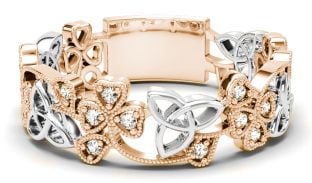 Rose & White Gold Diamond .13cts Shamrock Celtic Knot  Band Ring Unisex Mens Ladies