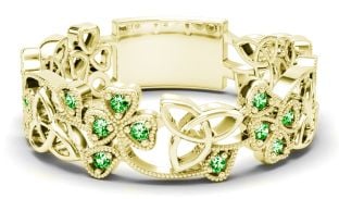 Gold Emerald .13cts Shamrock Celtic Knot  Band Ring Unisex Mens Ladies