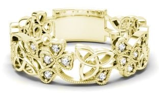 Gold Diamond .13cts Shamrock Celtic Knot  Band Ring Unisex Mens Ladies