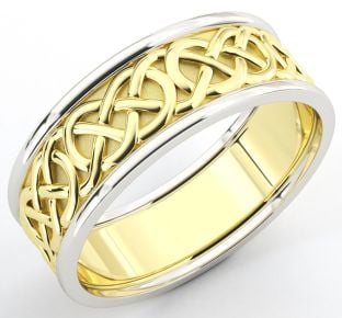 Mens 10K/14K/18K Two tone Yellow & White Gold Celtic "Eternity Knot" Wedding Band Ring