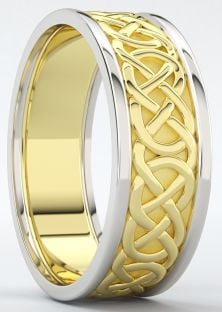 Mens 10K/14K/18K Two tone Yellow & White Gold Celtic "Eternity Knot" Wedding Band Ring