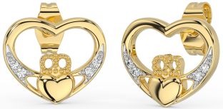14K Gold coated Silver Diamond Irish Claddagh Stud Earrings