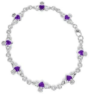 Silbernes irisches Claddagh-Amethyst-Armband