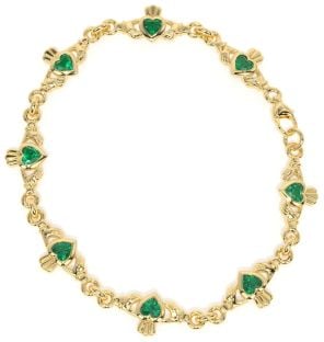 Irisches Claddagh-Armband aus 14 Karat Gold und Silber mit Smaragd