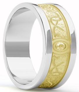 Mens Yellow & White Gold Celtic "Warrior" Band Ring - 9mm width