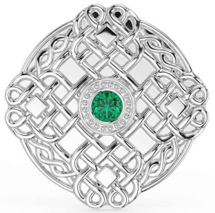 Emerald Silver Celtic Warrior Brooch