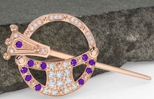 Diamond Amethyst Rose Gold Silver Celtic Ardagh Brooch