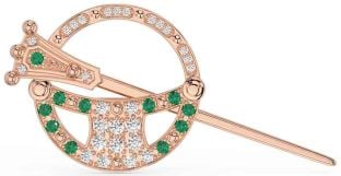 Diamond Emerald Rose Gold Silver Celtic Ardagh Brooch